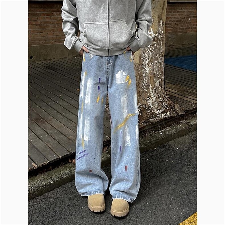 美式高街宽松牛仔裤男潮牌个性休闲裤N2195-P50，男装休闲裤，电商D202-1