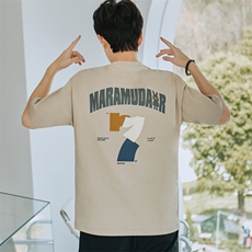夏季青少年男款短袖t恤潮牌宽松男士半袖圆领体恤印花9077P50控79，男装T恤，电商A355（原A415）