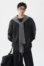 8XL-M高品质美式雕刻可拆卸破洞帽洗水深灰多穿法圆领卫衣WY28P88，男装卫衣，电商D206-1