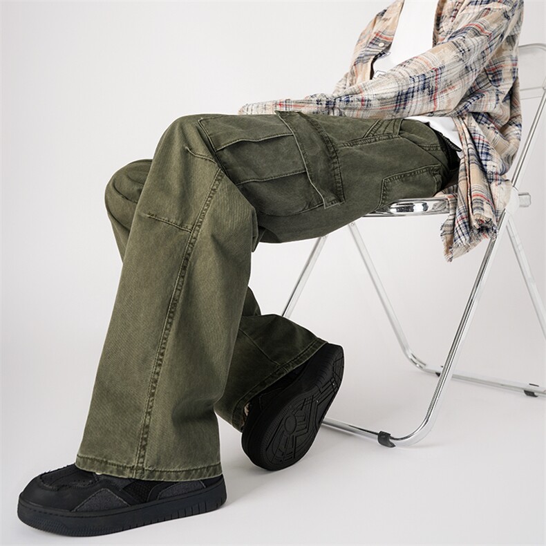 秋冬三色高级感褶皱工装裤男款潮直筒宽松休闲长裤子LY528/p58，男装工装外套，电商B381-2