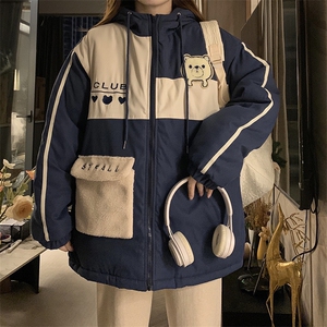 小熊工装棉服少女冬装2025新款学生宽松棉袄保暖棉衣外套C530-100图片