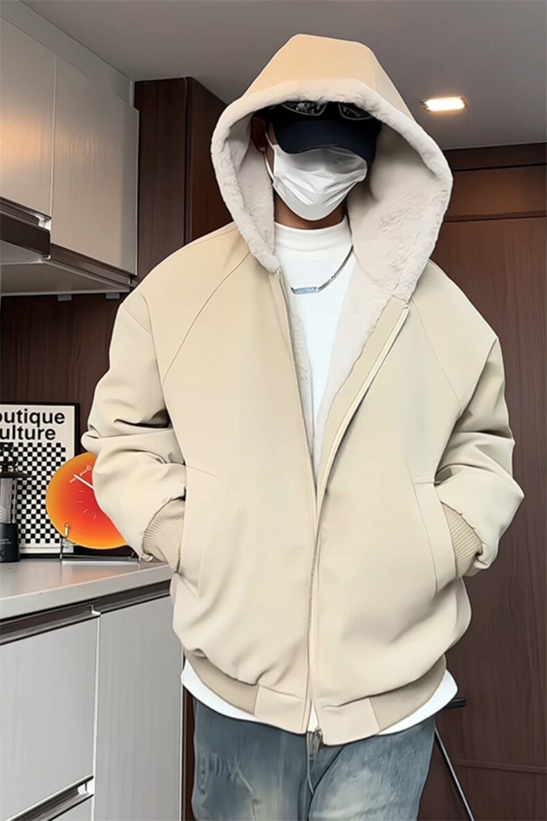美式座山雕毛领皮衣棉服男女款冬季加绒加厚连帽外套保暖工装棉衣,男装棉衣,电商基地A050