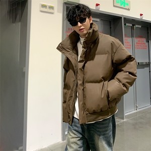 现货5W件冬季三防重磅硬挺boxy短款羽绒立领PU皮棉衣外套加厚棉服图片