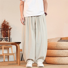 8XL-M亚麻弯刀裤直筒阔腿裤子男夏季宽松大码运动灯笼裤KZ068P60，男装休闲裤，电商B312