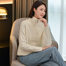 女士秋冬保暖羊毛衫羊毛拉链半开领，女装羊毛衫，忠诺羊绒