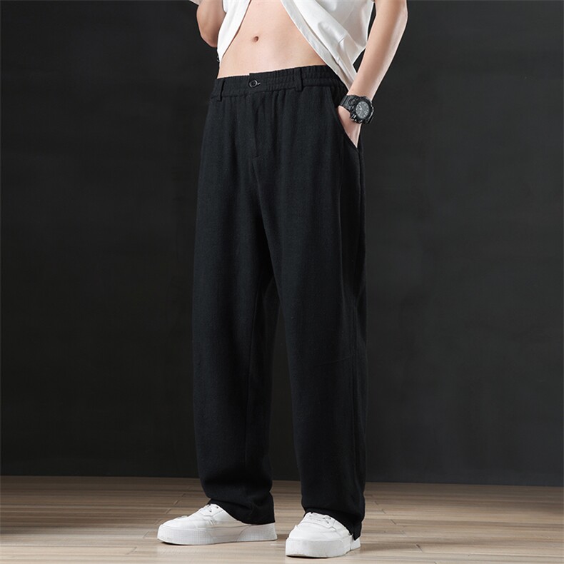 新款风亚麻休闲裤男2025春夏时尚直筒垂感裤子2407-P65,男装休闲裤,电商A008