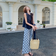 法式松弛感系带背心波点阔腿裤两件套女套装223-1360P140K198，女装套装/套裙，莘蕾