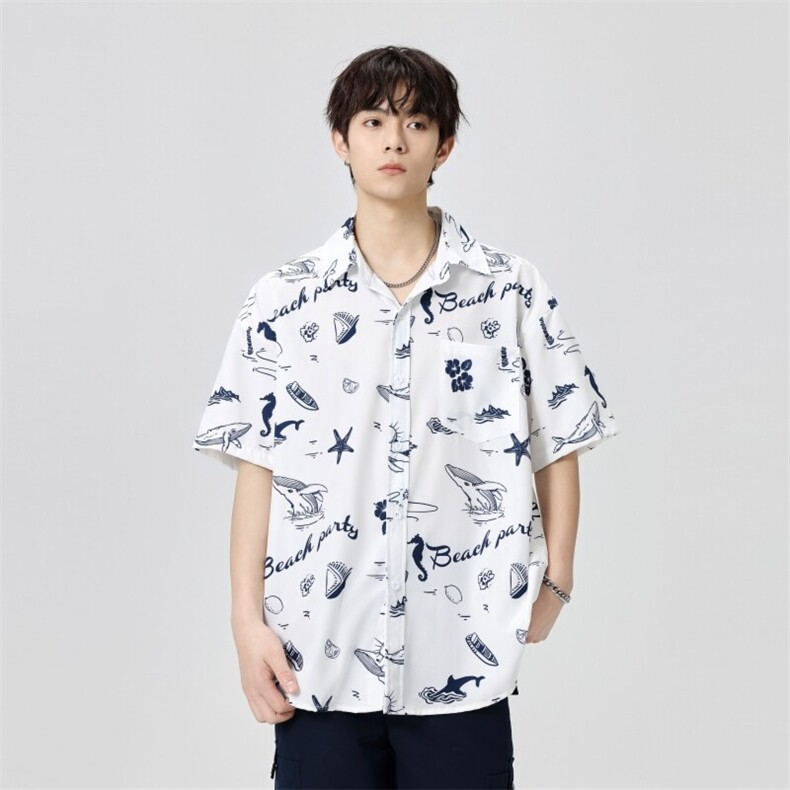 夏季短袖衬衫男潮牌袖宽松衬衣花衬衫C2083-特P38,男装衬衫,星座210-1