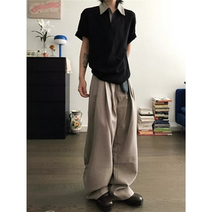 T05-P32 假两件POLO衫短袖男款夏季美式格纹miu穿搭图片