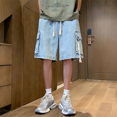 街头高街夏季帅起五分裤工装牛仔短裤男女XD22903特批35，男装牛仔裤，电商A042