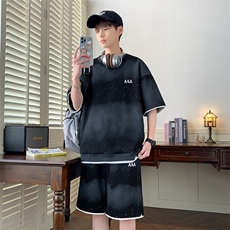 渐变色扎染短袖T恤套装男五分短袖休闲运动套装217-2-TZ08-特P55，男装休闲套装，星座217-2