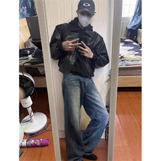 垫肩皮衣外套男春秋高级感机车飞行夹克潮牌LJM7709-P70夹棉78，男装夹克，星座1008