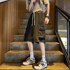 抖音品质大口袋工装牛仔短裤中性直筒中裤313A-1-NZ045-P45控58，男装牛仔裤，星座808A-1
