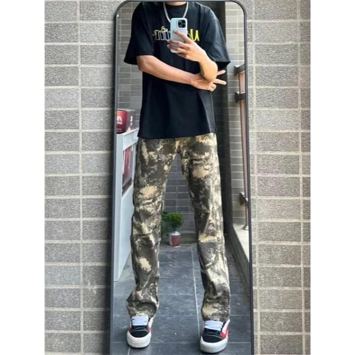 迷彩工装裤男士牛仔裤潮牌男夏薄款美式高街vibe休闲直筒微喇裤子,男装牛仔裤,星座601-1