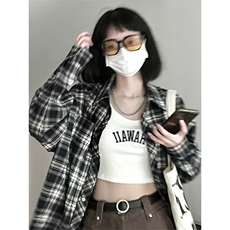 TC730-P45POLO领韩系chic长袖格子衬衫春秋百搭慵懒学院百搭上衣，男装Polo衫，星座617A-2