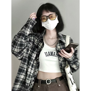 TC730-P45 POLO领韩系chic长袖格子衬衫春秋百搭慵懒学院百搭上衣图片