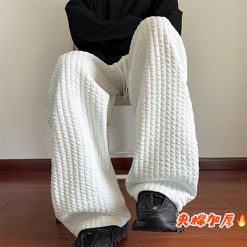GENIOLAMODE加棉加厚保暖卫裤男士秋季青少年新款宽松直筒休闲裤,男装休闲裤,电商A001
