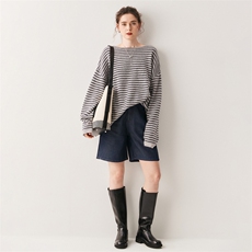 2025年秋季新款百搭一字领条纹上衣，女装针织衫/毛衣，绒创羊绒