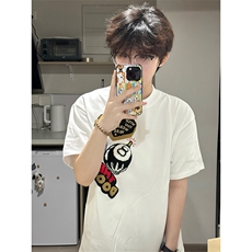 万针全刺绣工艺得物抖音高品质260克纯棉双纱美式高街短袖T恤P33，男装T恤，电商A486-1