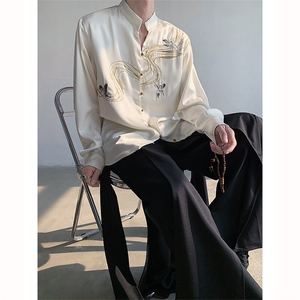 现货！25刺绣重工仙鹤男士丝滑仙气新中式衬衫CS88-P118图片