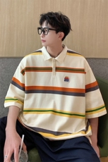 美式条纹短袖polo衫男女大码港风翻领短袖T恤男DP77010P50控78，男装T恤，星座227-7