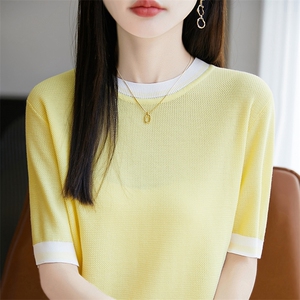 纯色短袖t恤女夏季高圆领宽松简约百搭图片