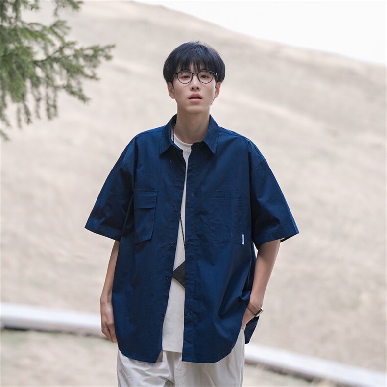 B225-C6089-P58-X75夏装男士短袖衬衫日系复古工装潮流小众少年感,男装T恤,电商B225