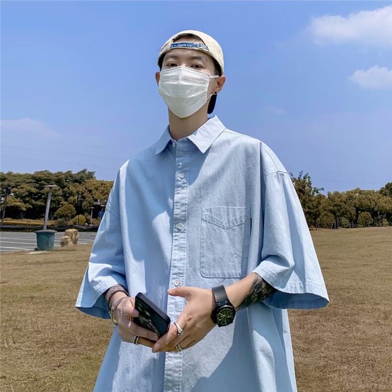 2025夏季新款男士宽松五分袖衬衫半袖衬衣CC316P35,男装衬衫,星座1108