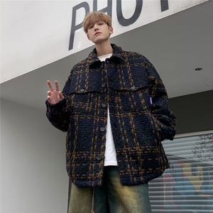 夹克宽松编制布复合外套白色黑色M~XXL W9304图片