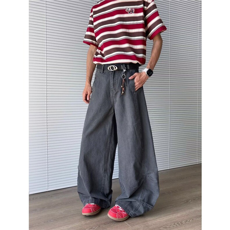 美式灰色弯刀工装裤男女宽松阔腿休闲廓形镰刀拖地裤潮K6236-P59，男装工装外套，星座412-2