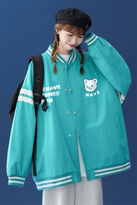 中性秋季百搭袖子拼接撞色宽松夹克情侣棒球服外套 G6291 P65控78图片