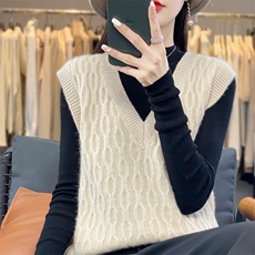 V领毛衣时尚保暖宽松打底衫针织衫休闲毛衣，女装马甲，德晨羊绒
