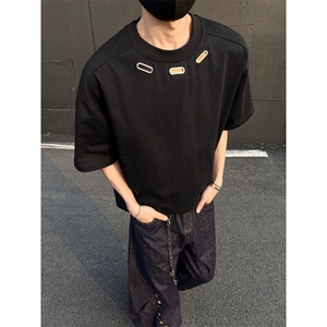 300克得物重磅100纯棉宽松条纹结构感光板短袖T恤男 RH5025-特P33图片