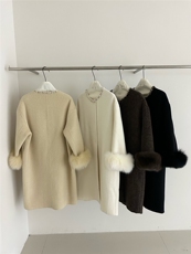 25109-38韩版气质小香风真袖毛长款双面羊毛大衣显瘦百搭，女装双面呢大衣，依嘟服饰