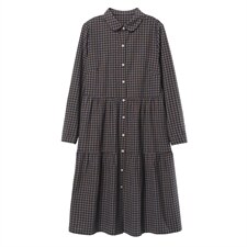 格子显瘦连衣裙2021春季新款长袖单排扣连衣裙，女装连衣裙，独衣靓