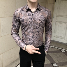 312A-5-286-P55长袖高级感秋季休闲英伦发型师韩版纯色男士衬衣，男装衬衫，星座312A-5