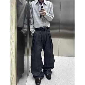 美式潮牌高街复古细格子日系肌理感长袖衬衫外套男女休闲宽松衬衣图片