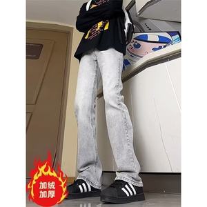 美式灰色直筒加绒男潮牌cIeanfit水洗复古长裤子K7055-1#P45网图图片