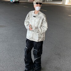 美式街头潮牌复古做旧脏脏PU皮衣夹克男扎染设计外套JK939-P85，男装夹克，星座1001-1