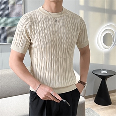 短袖男夏季薄款针织圆领T恤休闲纹理透气衫上衣T095-P45，男装T恤，星座308B-2