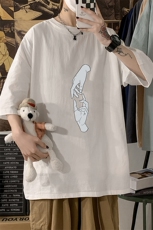 YT26147-P30亚麻短袖t恤男大码五分袖男宽松七分袖海报风，男装T恤，电商A040