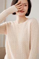 2025秋季新款羊绒衫女100山羊绒圆领经典绞花上衣优雅通勤羊绒衫，女装羊绒衫，绒又羊绒