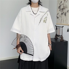 夏季竹叶刺绣短袖衬衫男潮牌宽松韩系休闲半袖衬衣男CY1147-P30，男装衬衫，星座412-3
