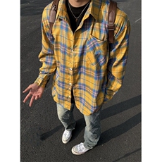 新款格子长袖衬衫男女慵懒中性风潮流百搭宽松衬衣oversize外套bf，男装衬衫，星座715-4