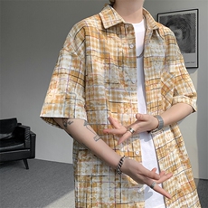 夏季潮流彩格衬衣宽松短袖衬衫9057-P42，男装T恤，电商B380（原B361）