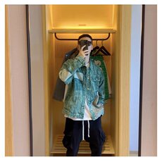 牛仔外套男女秋美式贴布拼接学生宽松显瘦夹克上衣潮HH363P80，男装工装外套，星座1013-5