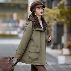 羊羔毛大翻领派克服女2025年冬季白鸭绒加厚保暖外套，女装派克服，贝蕾酷儿