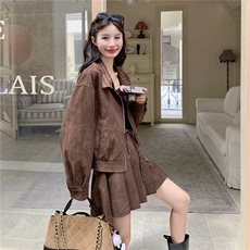 现货新款麂皮绒外套百褶裙裤两件套2D035-25094P175K258，女装套装/套裙，2D035