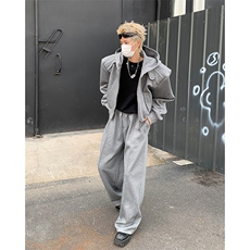 24秋冬男士设计感垫肩短款休闲运动卫衣套装TZ07-衣服p105裤子p68，男装休闲套装，电商B288