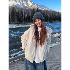 网图慎上荔枝纹皮座山雕加绒连帽保暖棉服男女同款MP7826-特价P85图片